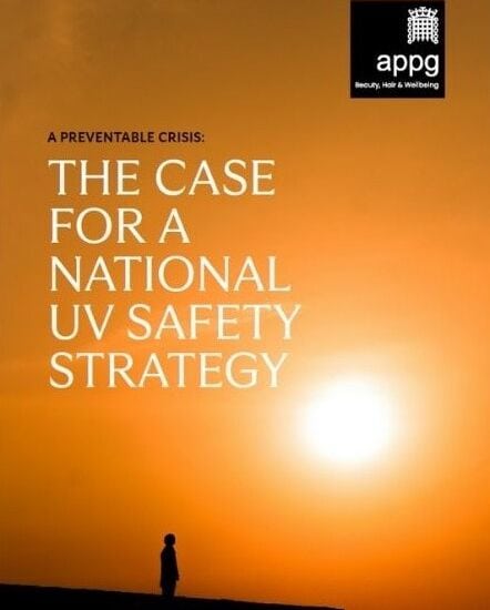 Protective sunset with silhouette of person highlighting UV safety awareness and melanoma prevention.