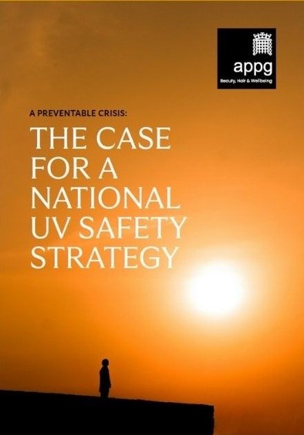 Protective sunset with silhouette of person highlighting UV safety awareness and melanoma prevention.