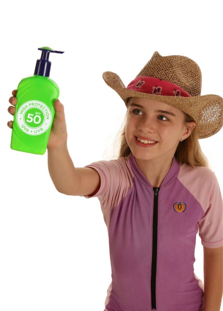 SPF 50 sunscreen bottle for sun protection against melanoma risk.